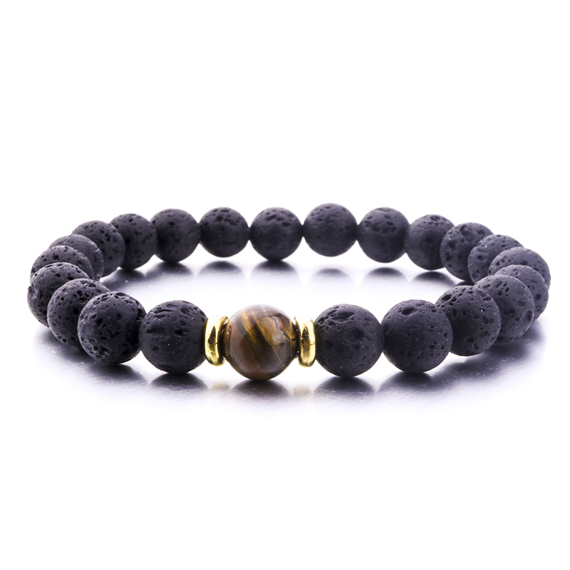 Silver Gold Color Natural Black Lava Stone Turquoise Tiger's Eye Bracelet Vaolcano Stone Aromatherapy Essential Oil Diffuser Bracelet