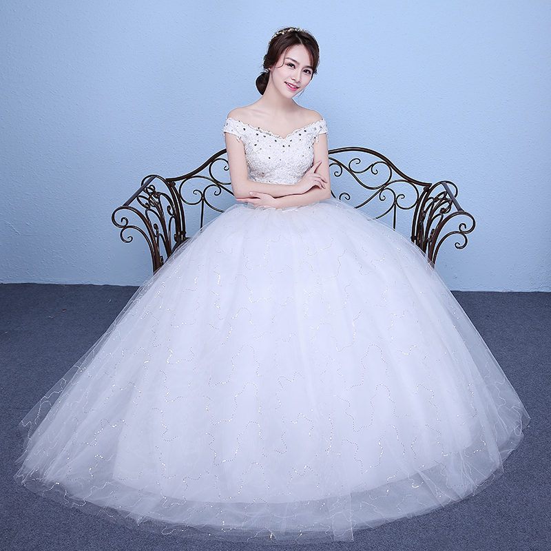 2 Color Real Photo simple Fashion Wedding Dress 2018 New Arrival Korean Style Boat Neck Lace princess vestido de noiva Appliques