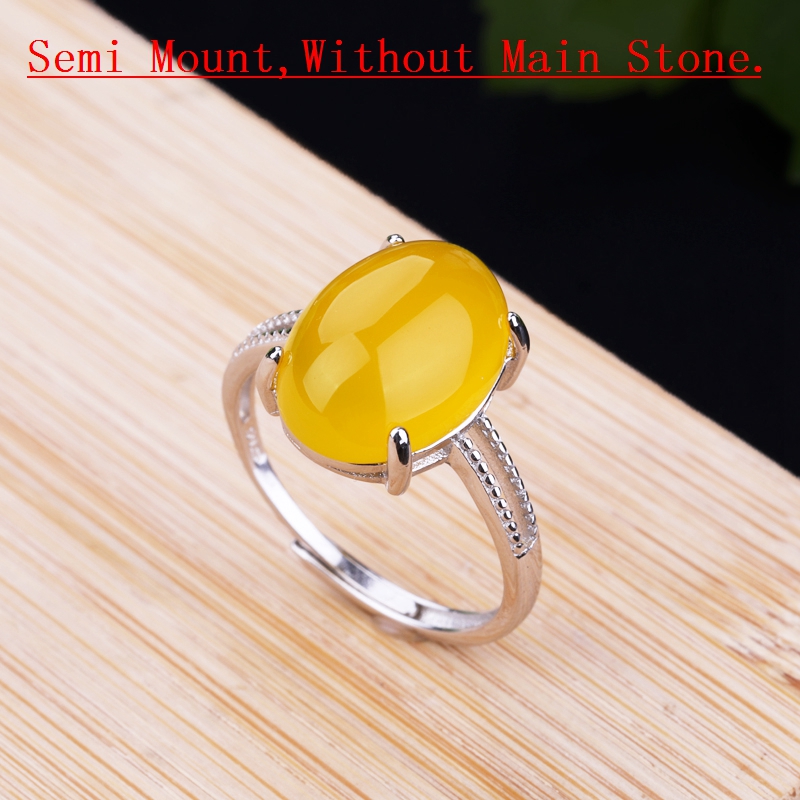925 Sterling Silver Women Engagement Ring 10x14mm Oval Cabochon Semi Mount Ring White Gold Color Wholesale Turquoise Amber Setting