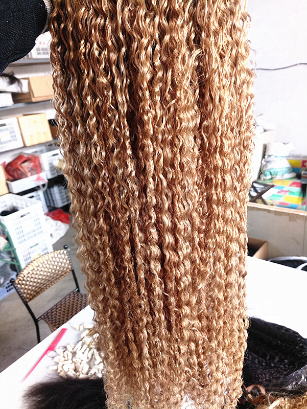 Brazilian Human Virgin Remy Kinky Curly Hair Extensions Remy Dark Blonde Color Hair Weft 2-3Bundles For Full Head