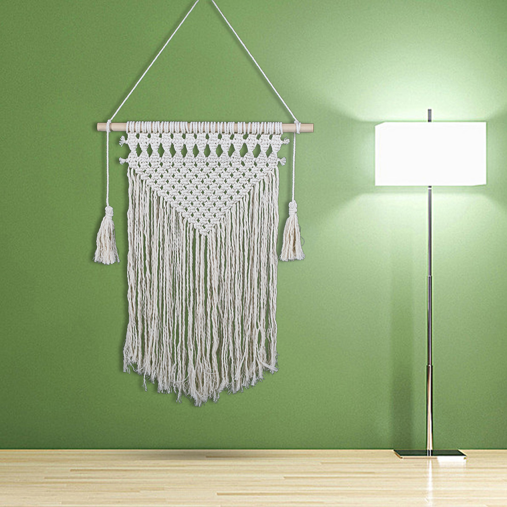 New Hand Knotted Macrame Wall Art Handmade Cotton Wall Hanging Tapestry with Lace Fabrics Bohemian Wedding Decoration