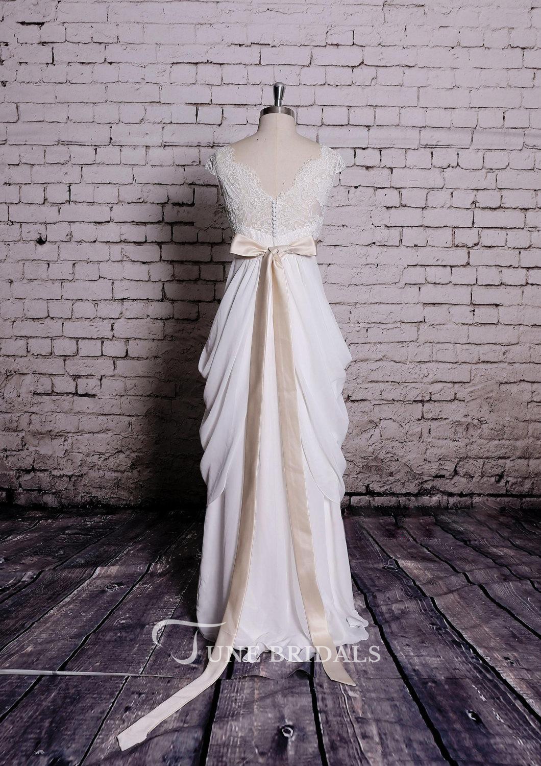 Real Pictures Country Wedding Dresses A e V Neck Chiffon Lace Appliques Ruffles Beach Bridal Gown or Length Plus Size vestido de novia
