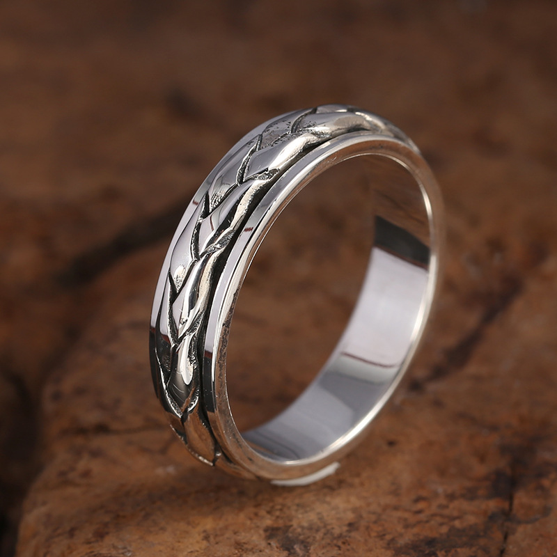 Brand new 925 sterling silver vintage jewelry American & European style braid shape rotational designer mens band ring free shipping