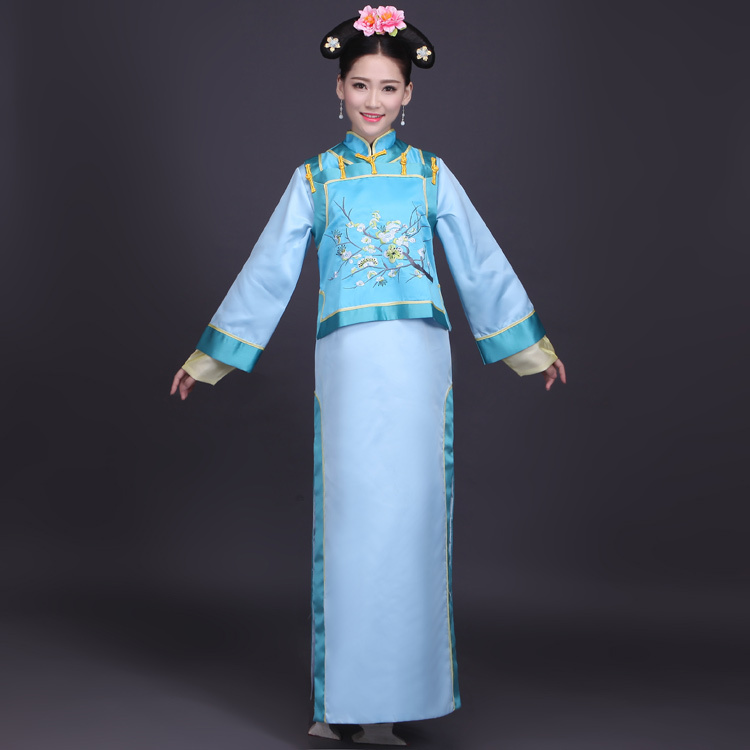 New blue and pink the Qing dynasty princess dress Chinese ancient manchu gown elegant female ethnic clothing
