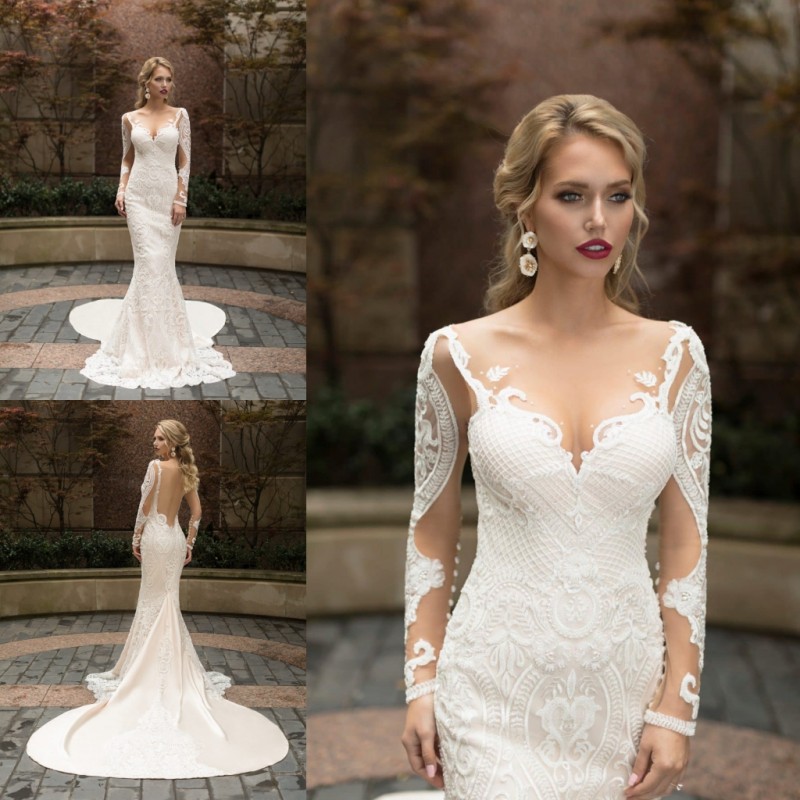 Naama&Anat Mermaid Wedding Dresses Long Sleeves Full Appliqued Lace Boho Bridal Gowns Sweep Train Sexy Backless Vestidos De Novia