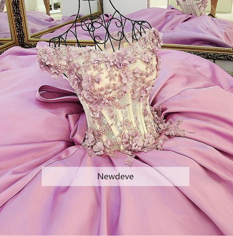Baby Pink Prom Dresses With Big Bow Back Off The Shoulder Beaded Formal Gowns Lace Applique Evening Dress