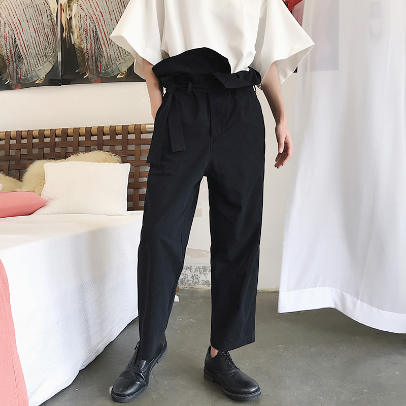 Fall show new style trousers waist flip side design leisure straight pants men's high waist cut nine minutes pants, Black
Fall show new style trousers waist flip side design leisure straight pants men's high waist cut nine minutes pants, Black