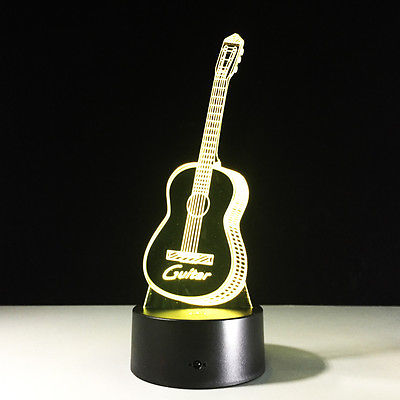 3D illusion Night Light Lamp Touch Switch Colorful Guitar Musical Instrument #R42