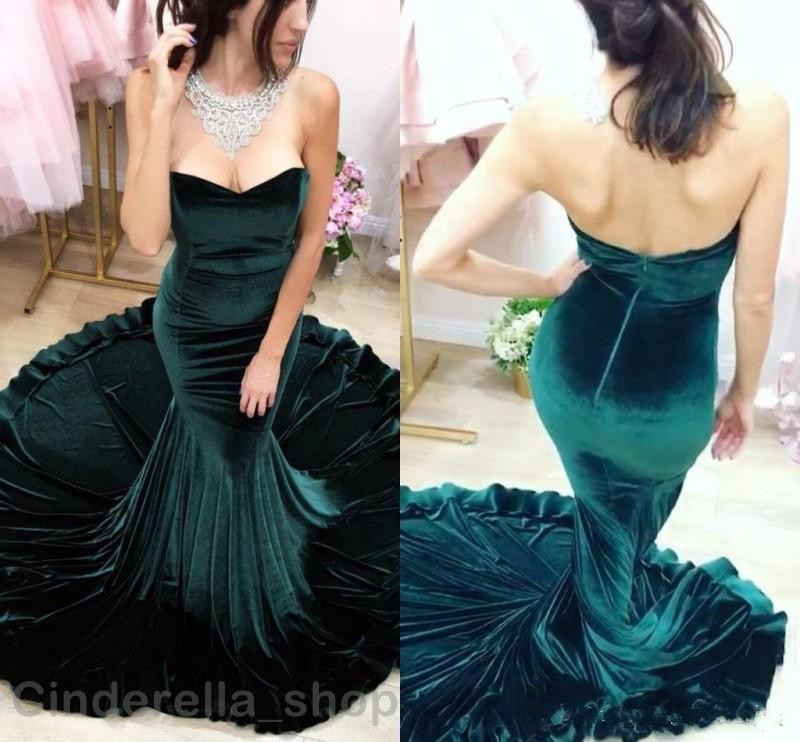 Mermaid Dark Green Prom Dresses Simple Veet Sweetheart Zipper Back Court Train Formal Party Evening For Women Dress