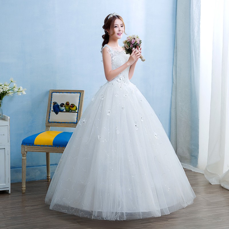 Grils New Spring and Summer O-neck Perfect Fashion Lace Ball Gown Wedding Dress 2018 Bride Dresses Vestido De Noiva with Flower