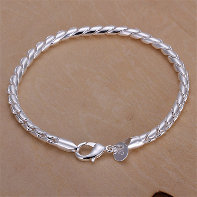 Small twisted rope hand chain sterling silver plated bracelet ;Hot sale men and women 925 silver bracelet SPB210