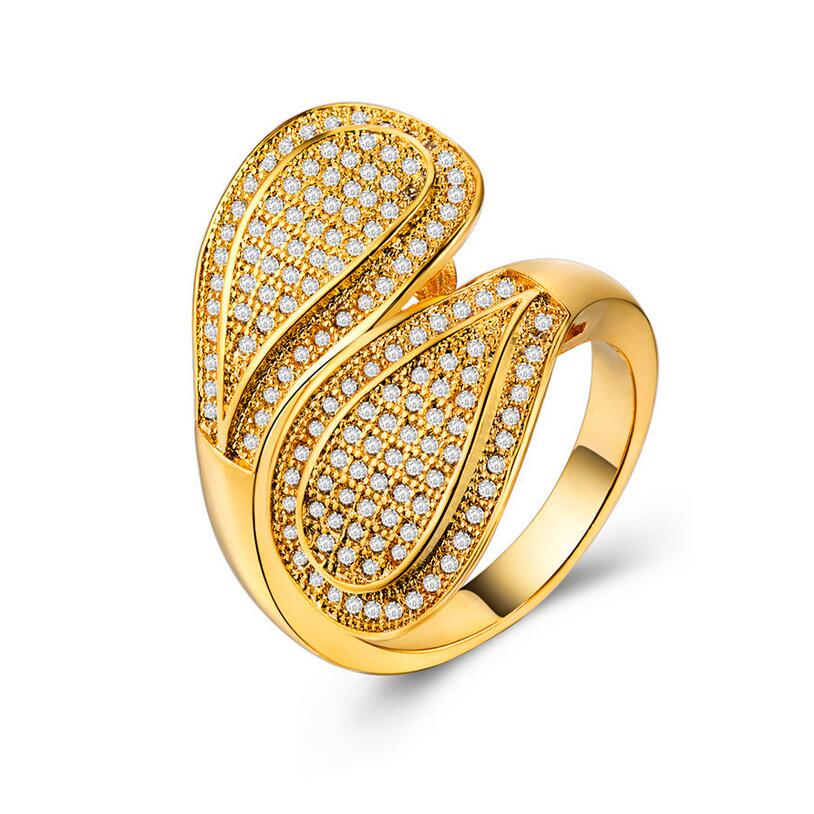 Cool Lovers' Ring for Women Sparkling Luxury Jewelry 18K Yellow Gold Filled Pave Micro White Sapphire CZ Diamond Wedding Band Leaf Ring Gift