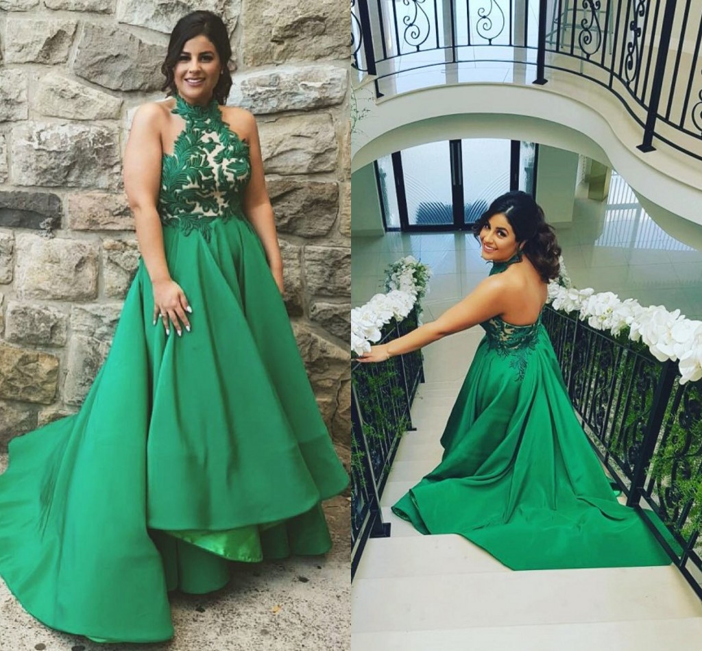 Plus Size Green High Low Evening Dresses Halter Embroidery Appliques Satin Ankle Length Backless Prom Dresses Party Dresses, Champagne
Plus Size Green High Low Evening Dresses Halter Embroidery Appliques Satin Ankle Length Backless Prom Dresses Party Dresses, Champagne