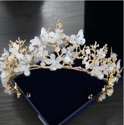 Wedding Tiara Pearls Queen Rhinestone Crystal Tiara Crown Pageant Hair Accessories Bridal Headpiece Discount For Wedding Dresses Cheap