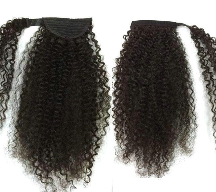 kinky curly ponytail hairpiece Best quality easy Ponytail wearing human hair pony tail brazilian hair clip in hair extension natural color