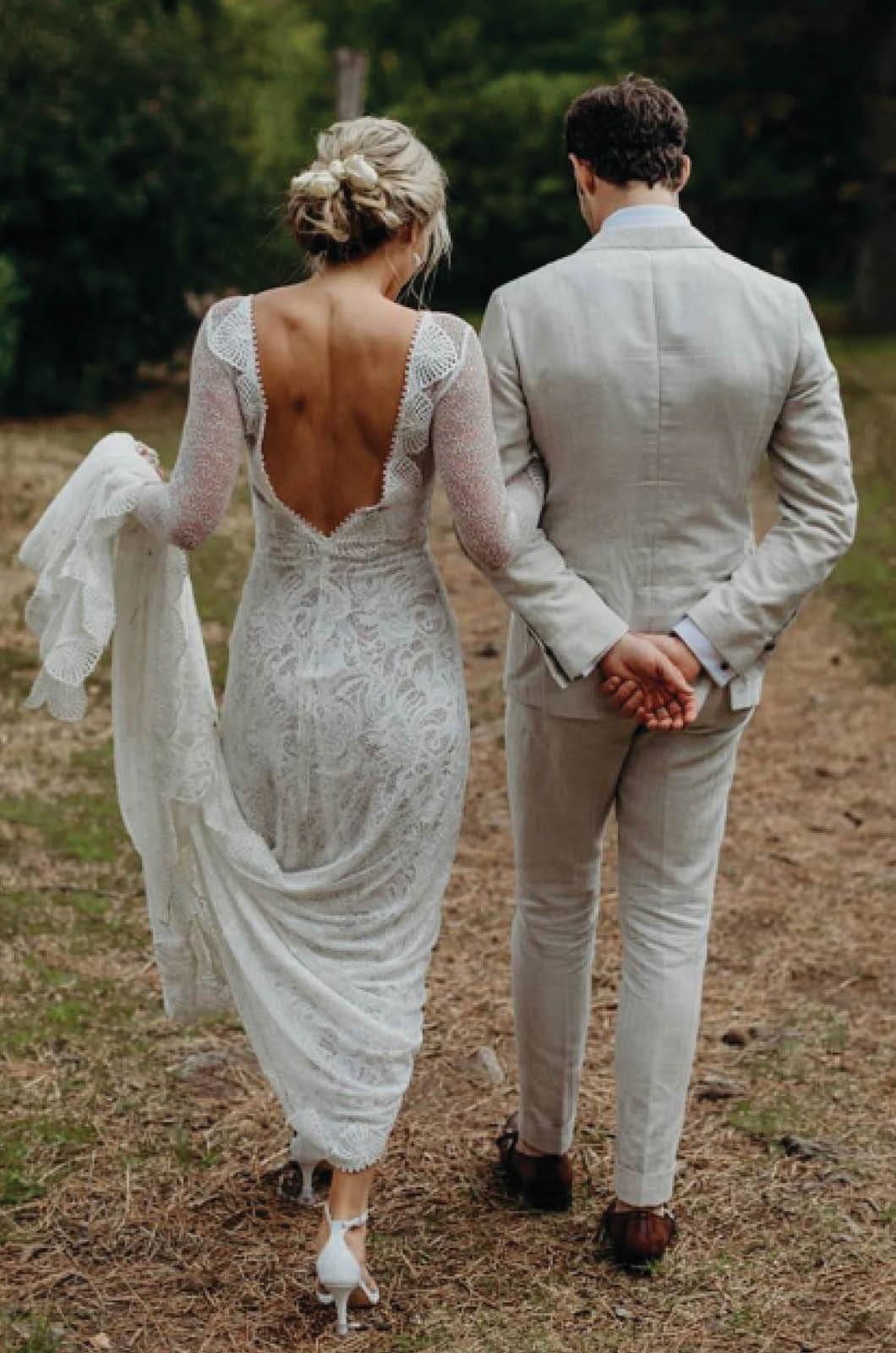 Modest Long Sleeve Dresses V Neck Lace Front Split Sexy Backless Sweep Train Mermaid Wedding Gowns Illusion Plus Size Bridal Dress