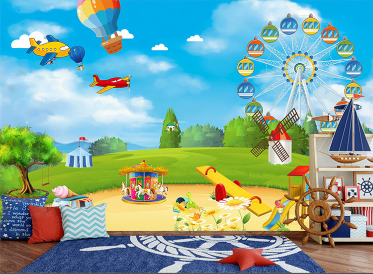 Custom Photo Wallpaper 3D Cartoon Playground Room Bedroom Wall Decoration Wall Mural Wallpaper For Kids Room Modern