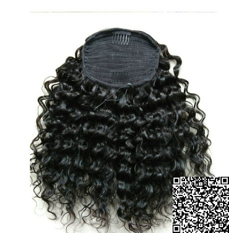 16 inch Afro Ponytail Hair Extensions For Black Women Deep curly jet Black Human Hair Ponytail Drawstring for Black Women 140g