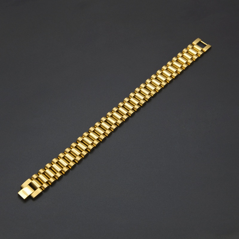 Mens Watch Link Bracelet Gold Plated Stainless Steel Strap Links Cuff Bangles Hip Hop Jewelry Gift