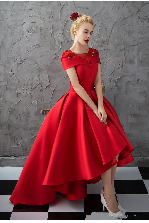 Red High Low A-Line Prom Dresses Custom Made Satin Formal Evening Gown Elegant Party Evening Dress Prom Wear