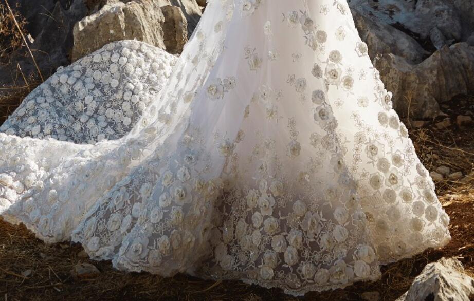 Tony Ward Mermaid Dresses With Long Sleeve Lace Tulle 3D ral Applique Beads Bohemian Wedding Gowns Sweep Train Plus Size Bride