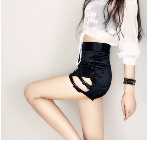 European fashion womens sexy high waist bodycon tunic hollow out cutout hot performance dancing shorts plus size SMLXL