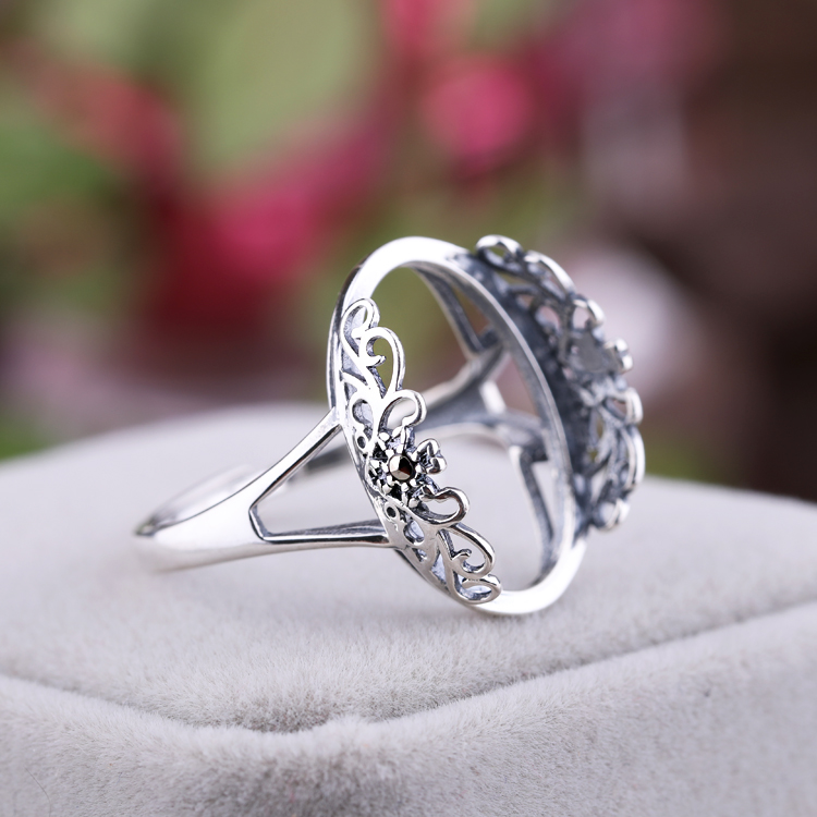 925 Sterling Silver Vintage Ring 15x20MM Oval Cabochon Semi Mount Ring Setting DIY Stone Engagement Wedding Anniversary Gift