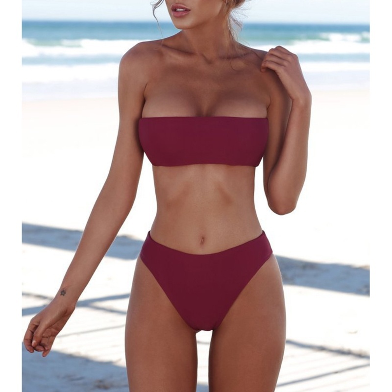 Sexy Women Bikini Set Strapless Bandeau Pushup Bra Swimsuit Swimwear Bathing brazilian swimsuit WomenBikini sexy309m
