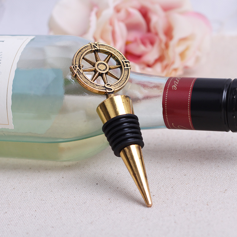 10pcs Travel Theme Party Favors Bronze Compass Wine Bottle Stoppers 4x10.5cm Wedding Souvenirs Christmas Gifts Free shipping