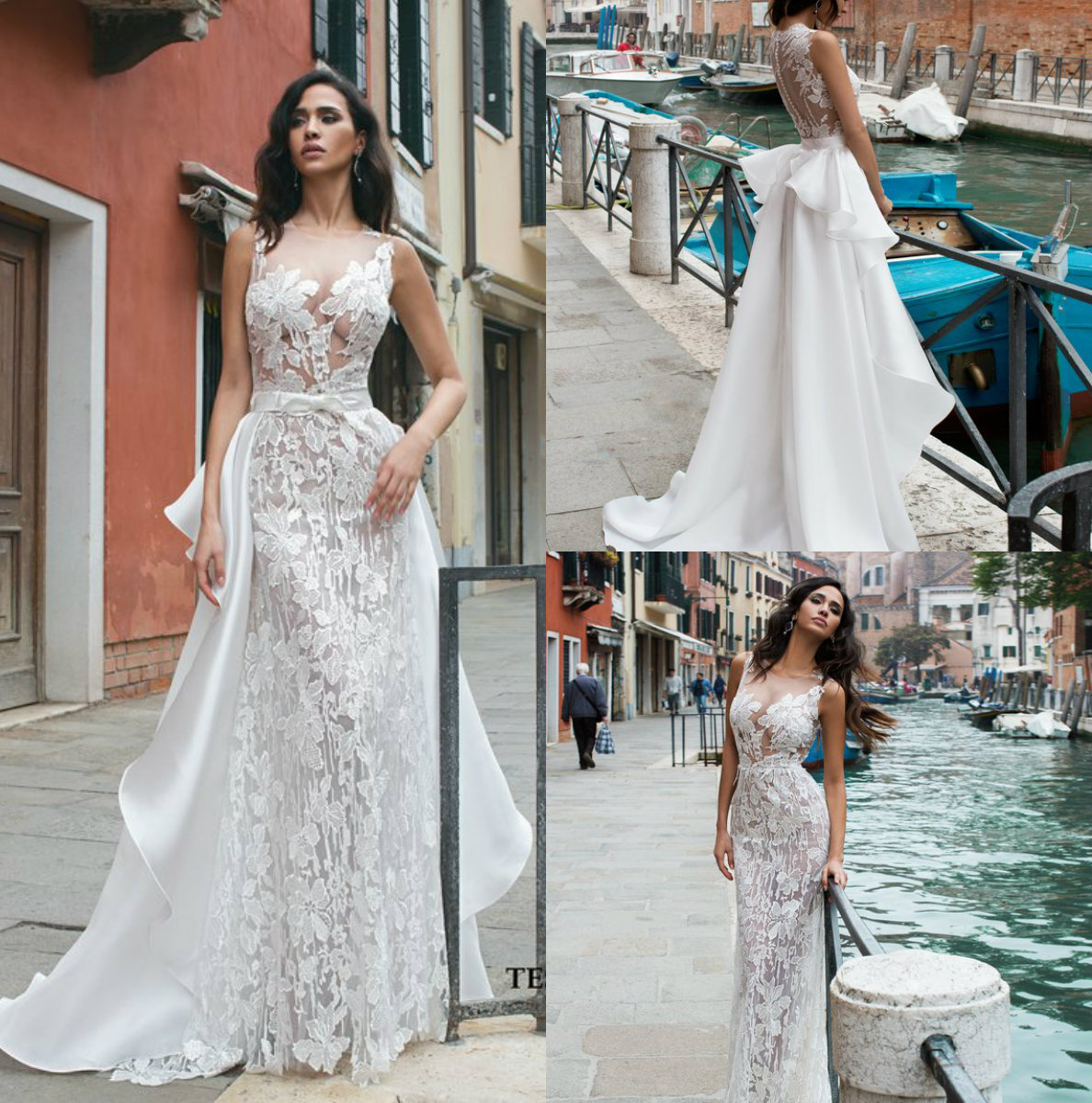 vintage mermaid wedding dresses with overskirts bateau neck lace bridal gowns sweep train illusion wedding dress plus size