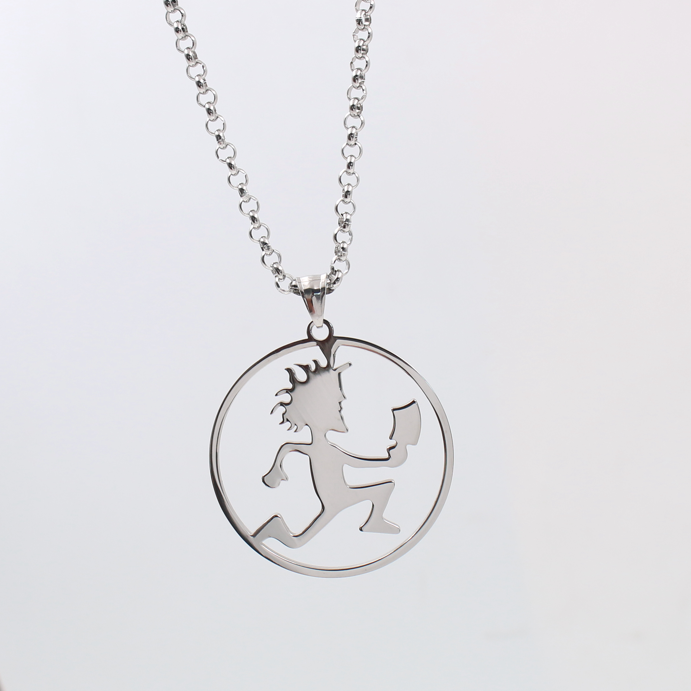 free shipping black/ silver High Polished Fashion Stainless Steel roker ICP Round Hatchet Man Pendant Men Women Necklace Chain