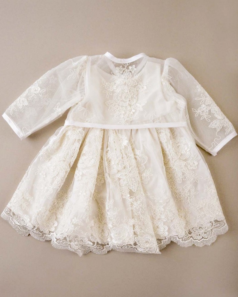Cute Two Pieces Christening Dresses For Baby Girls Sleeveless Lace Appliques Long Baptism Dress First Communication Gowns(Dress+Jacket)