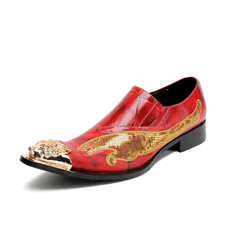 Personalized Men Red Leisure Leather Shoes Fashion Designer Metal Toe Glitter Leopard Pattern Slip On Party Shoes Gold 46
Personalized Men Red Leisure Leather Shoes Fashion Designer Metal Toe Glitter Leopard Pattern Slip On Party Shoes Gold 46
