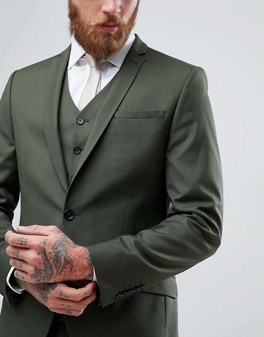 Hunter Green Mens Suits Slim Fit Side Vent Groomsmen Wedding Tuxedos For Men Blazers Notched Lapel Prom Suit (Jacket+Vest+Pants)