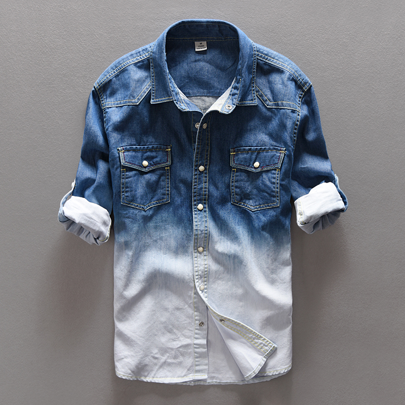 Spring jeans shirt men brand casual denim shirt men cotton long shirts mens Autumn gradient shirts male overhemd camisa chemise, Gradient blue
Spring jeans shirt men brand casual denim shirt men cotton long shirts mens Autumn gradient shirts male overhemd camisa chemise, Gradient blue