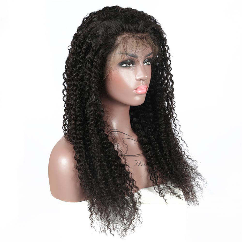 150% Density Brazilian Remy Hair 360 full lace human hair wigs Pre Plucked natural color T1B kinky curly human hair Wig