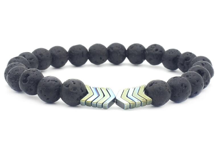 Black 8MM Volcanic Stone Hematite Beaded Strands Bracelets Wholesale Magnetic Energy Lava Rock Beads Bracelet Mix