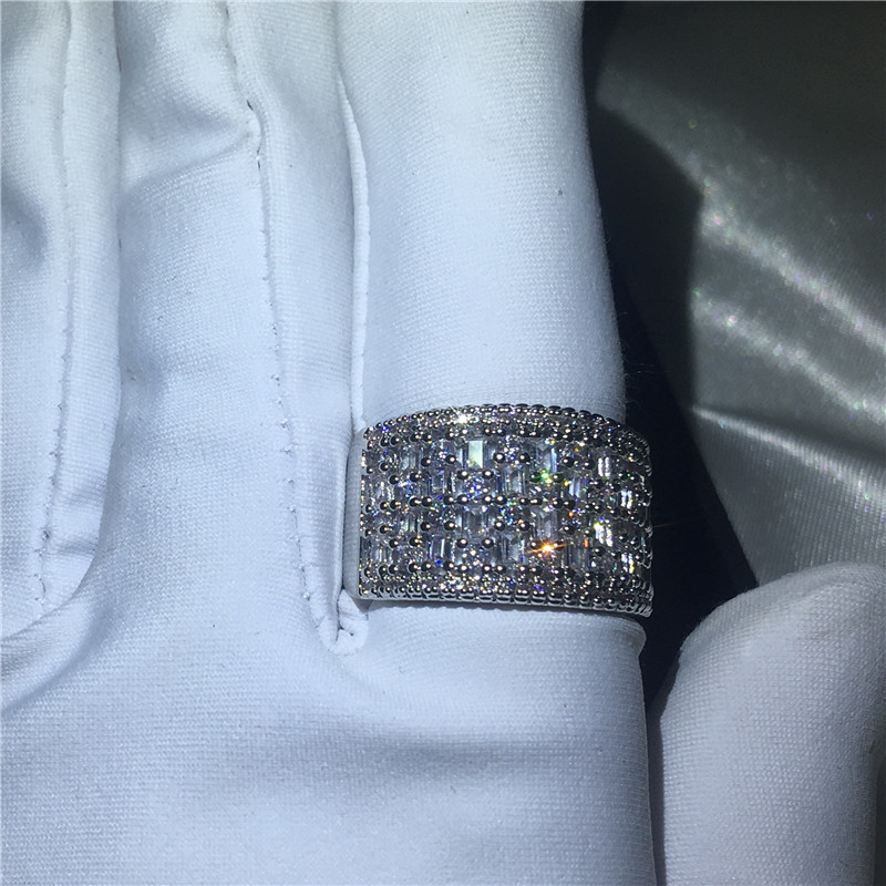 Fashion Hiphop ring T-shape Cz Crystal White Gold Filled Party wedding band rings for women Wholesale Jewelry