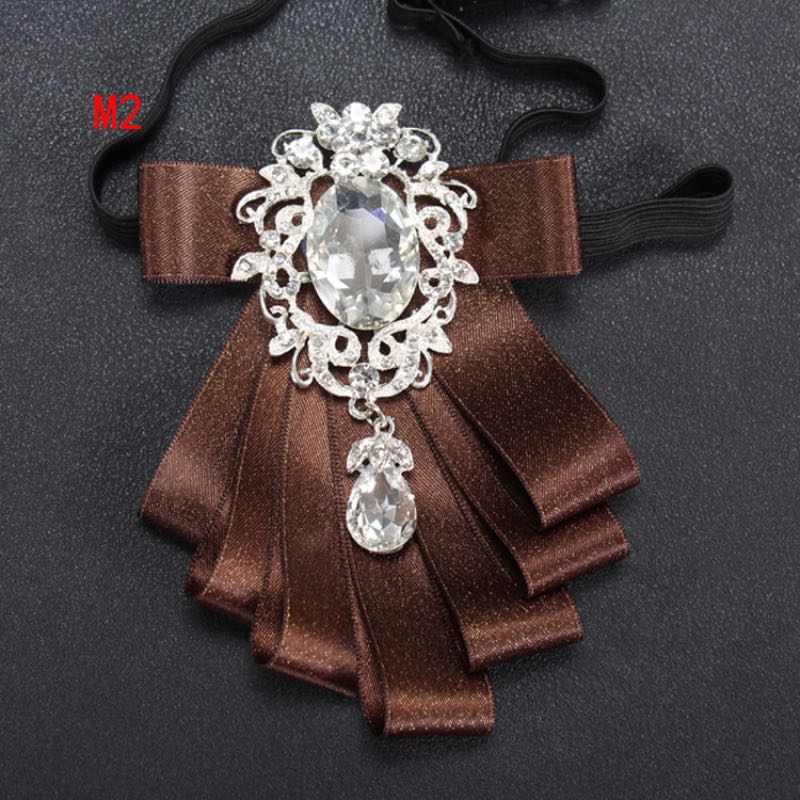 Fashion Double Cloth Wedding Groom Ribbons With Oval Rhinestone Brooches For Men Suit Bow Tie 9 Colors Good Quality Wholesale