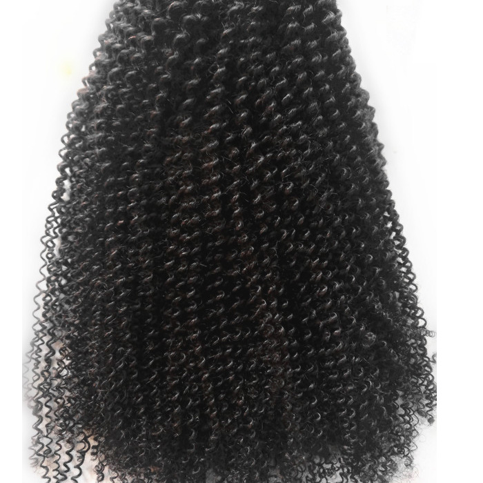 Brazilian Human Virgin Remy Natural Black Hair Kinky Coarse Clip In Hair Weft Soft Double Drawn Hair Extensions Unprocessed Color