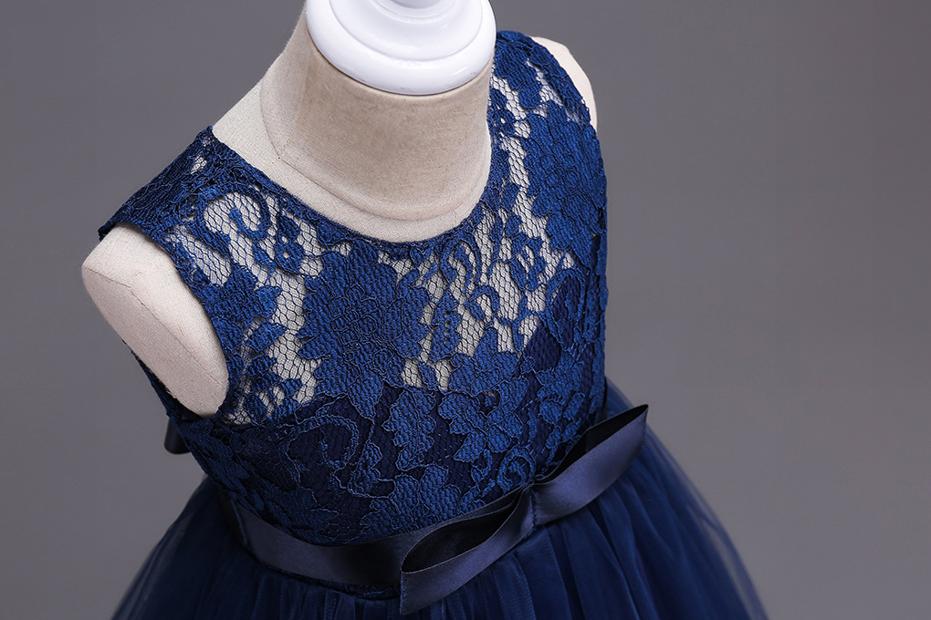 2019 Vintage Navy Blue Lace Flower Girl Dresses Lovely Clothes Ivory White Red With Bow Tutu Ball Gowns In Stock Cheap