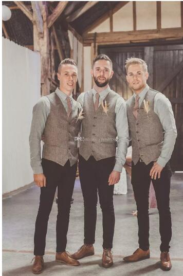 2021 Wedding Vintage Country Brown Tweed vests Groom vest men's tailor made wedding Party vests for men Groomsman Vest Prom