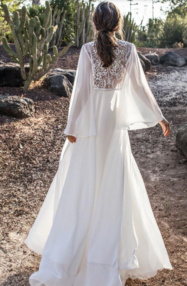 2018 Asaf Dadush Boho Wedding Dresses Spaghetti Lace Applique Sweep Train Chiffon Sexy Beach Wedding Gowns Side Split Bohemian Bridal Dress