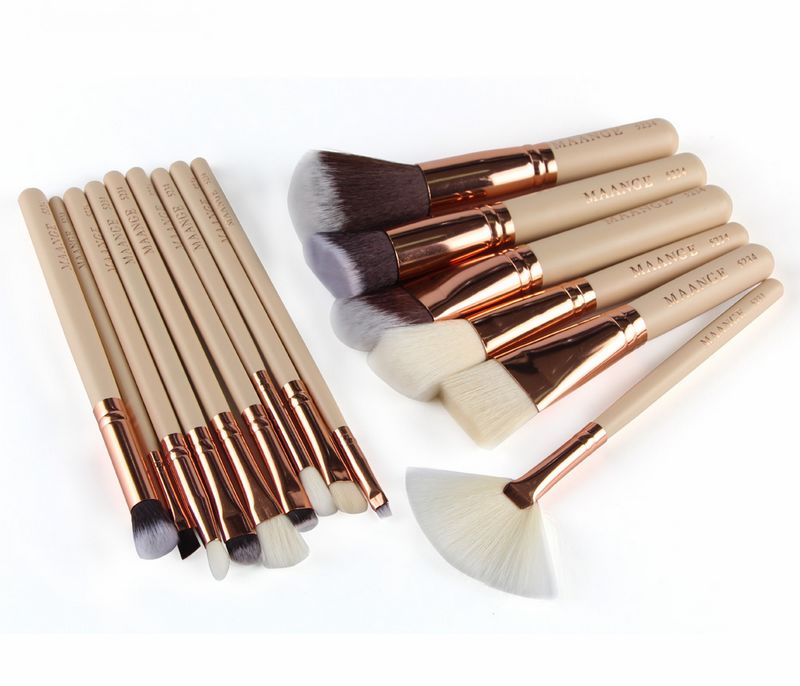 MAANGE 15 Pcs Professional Makeup Brushes Set Powder Foundation Eye shadow Blush Blending Lip Cosmetic Tool Kit 2018 NEW ARRIVAL