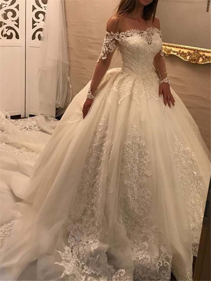 Vestido De Novia Appliques Ball Gown Lace Wedding Dresses Off the Shoulder Wedding Dress Princess Bridal Dress robe de mariage Wedding Gowns