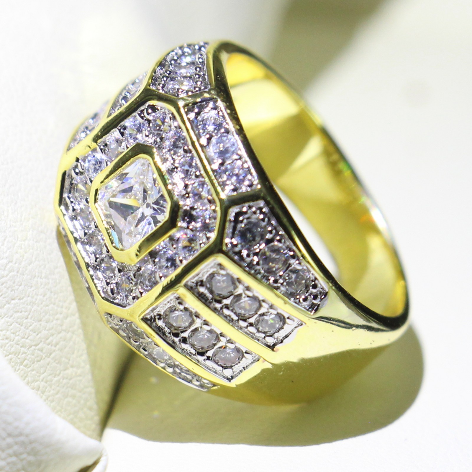 Sier & Gold Fill Princess Pave Finger Ring with White Topaz CZ Dia Band for Men