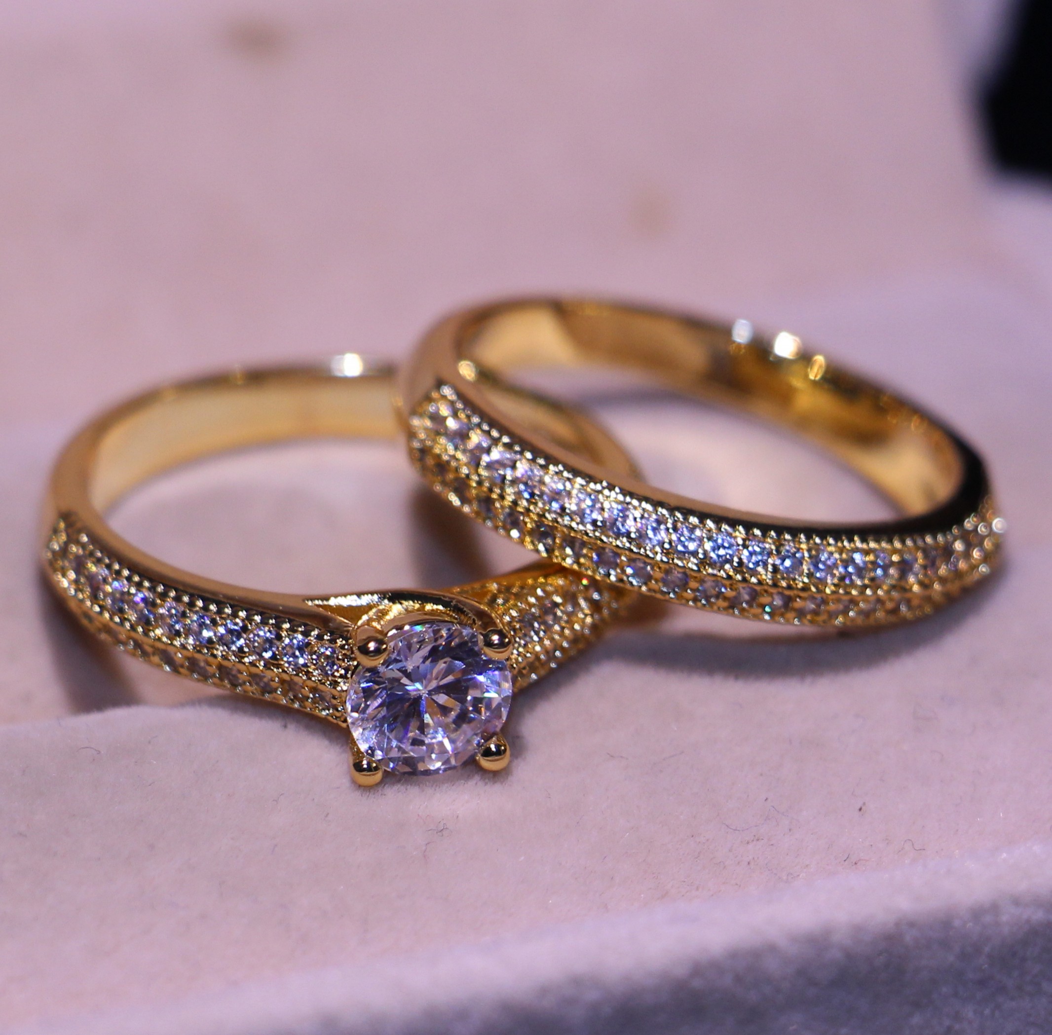 Wholesale Porfessional Handmade Jewelry Sterg Sier&Gold Filled 5A Cubic Zirconia CZ Dia Office Bridal Ring Set Gift