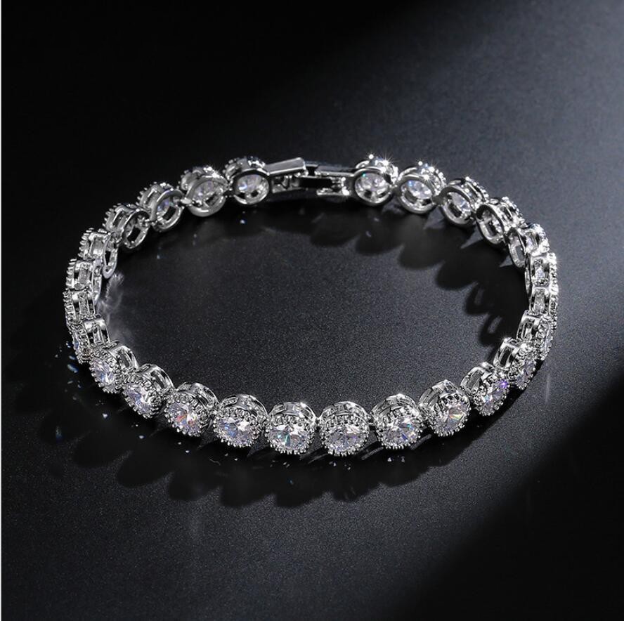 Roma Bracelet Clsssical Luxury Jewelry 18K White&Rose Gold Filled Round Cut CZ Crystal Diamond Promise Cool Women Bracelet For Lovers'Gift