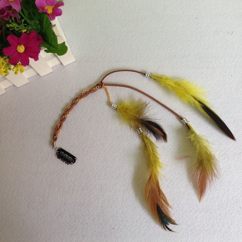 Handmade Bohemia Feather Hair Barrettes Fashion Colorful Pigtail With Metal Chain Card BB Clip 8 Colors Wholesale