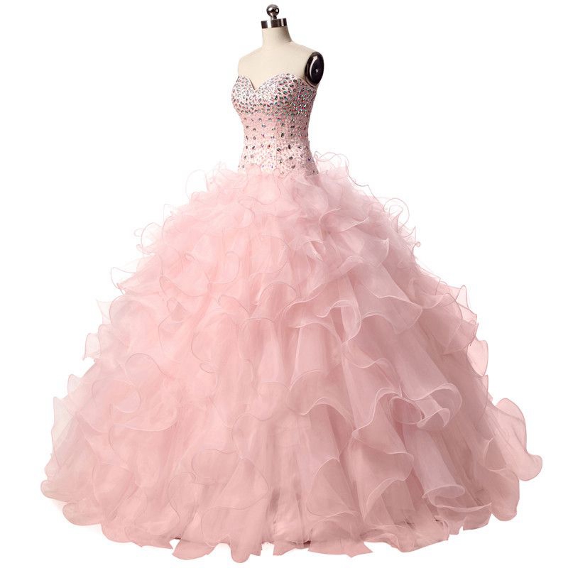 2020 High Quality Ball Gown Quinceanera Dresses Beaded Crystal Formal Party Gown Vestidos De 15 Anos QC1274